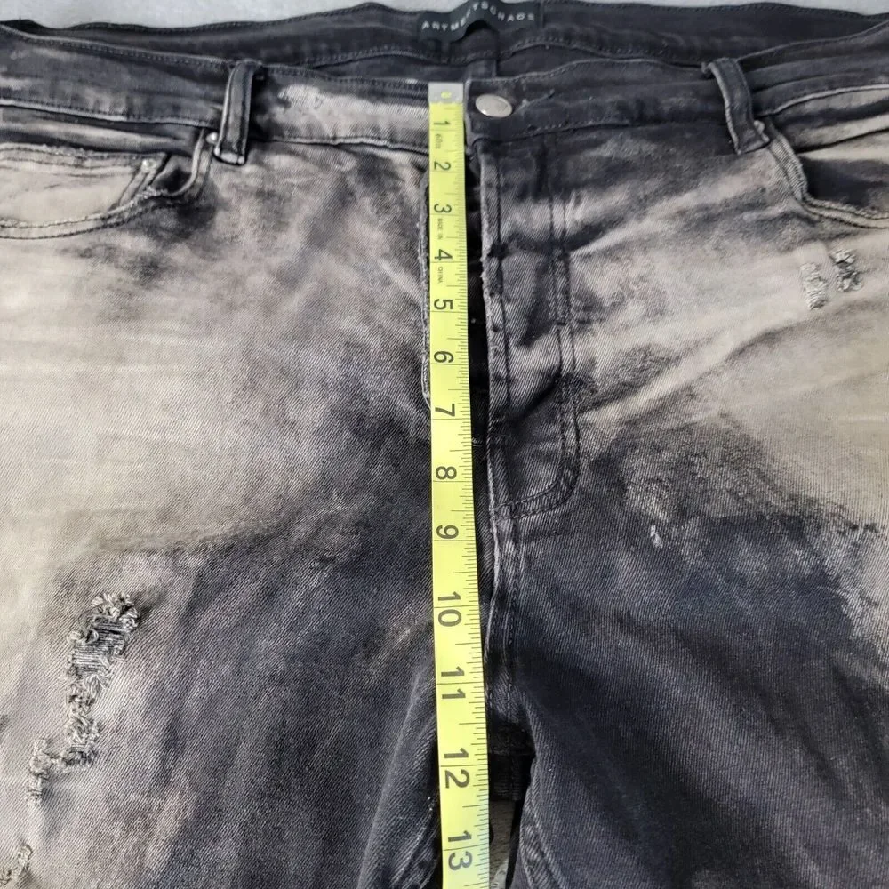 Art Meets‎ Chaos Destroyed Black Gray Jeans Mens 42x32 Button Fly Hipster Grunge